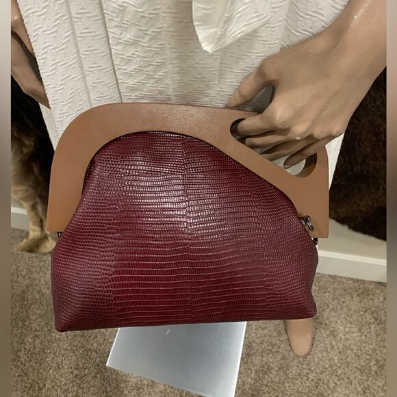 Handmade Genuine Embossed Leather Wooden Frame Clutch/Crossbody/Evening Bag - Picture 10 of 14